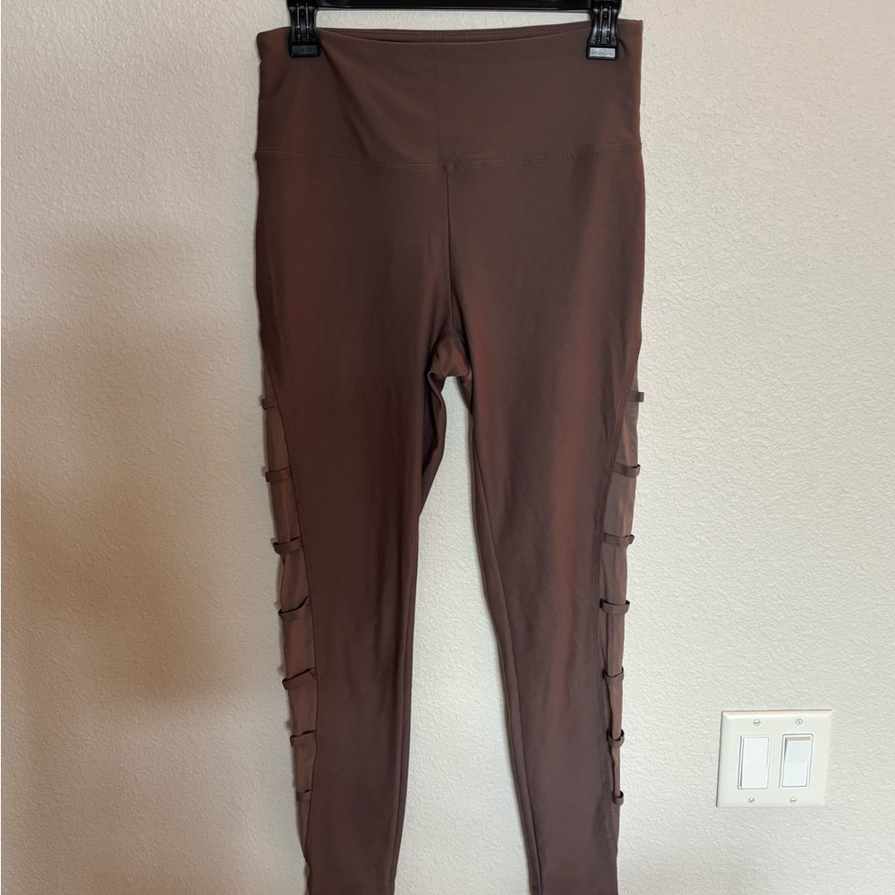 Brown High-Waisted Leggings with Side Ties